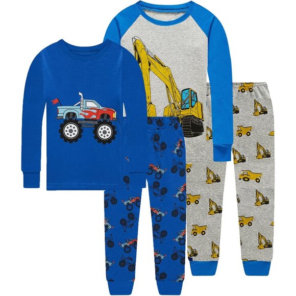 Cotton 4 Piece Pajamas Boys Long Sleeve Sets Toddler Boys Pjs Kids Sleepwear Set
